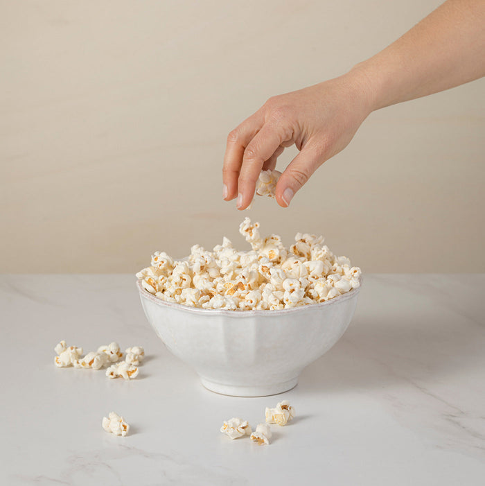 Impressions White Stoneware Small Serving Bowl — styled with coordinating tableware; individual item sold separately