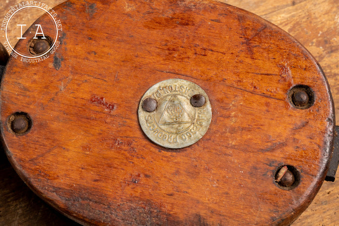 Industrial Antique Pulley With Leather Strap