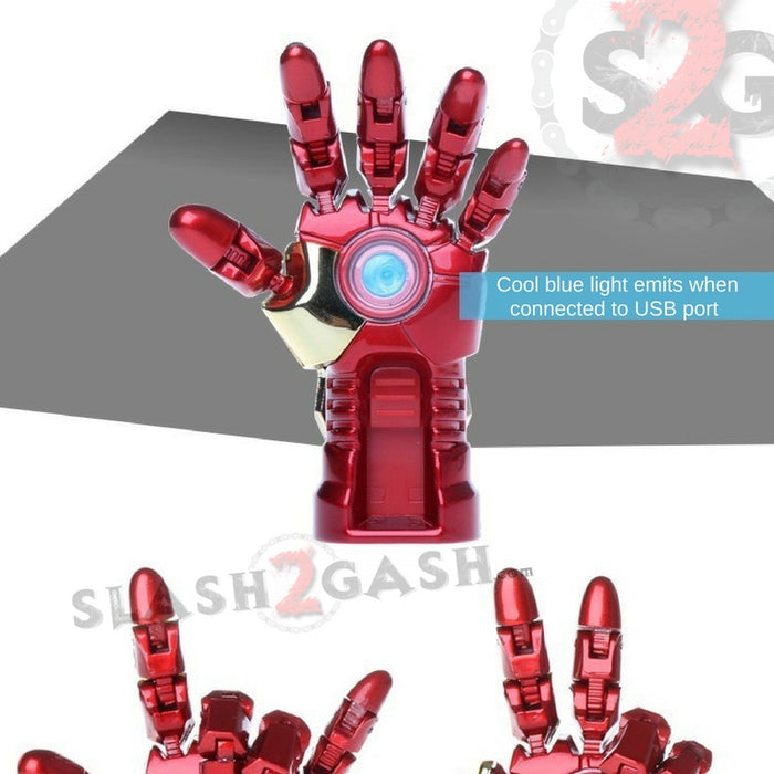 Iron Man USB Flash Drive 2.0 Moveable Hand w/ LED Light 16gb Memory Stick Pendrive