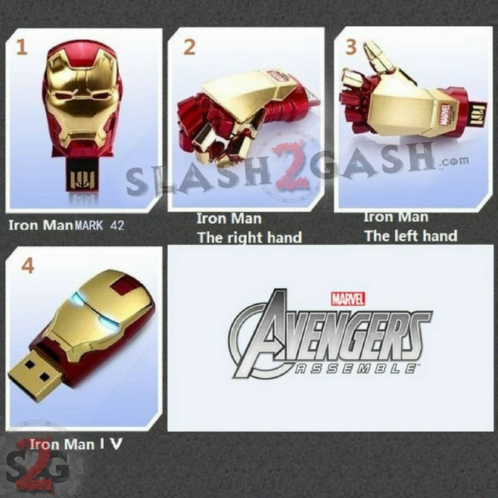 Iron Man USB Flash Drive 2.0 Moveable Hand w/ LED Light 16gb Memory Stick Pendrive