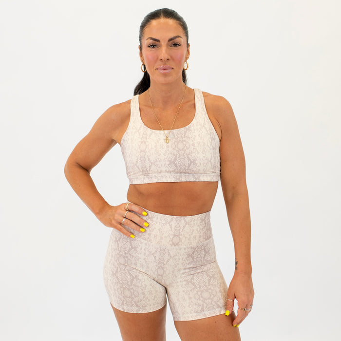 Beige Python - Isla Scoop Neck Sports Bra