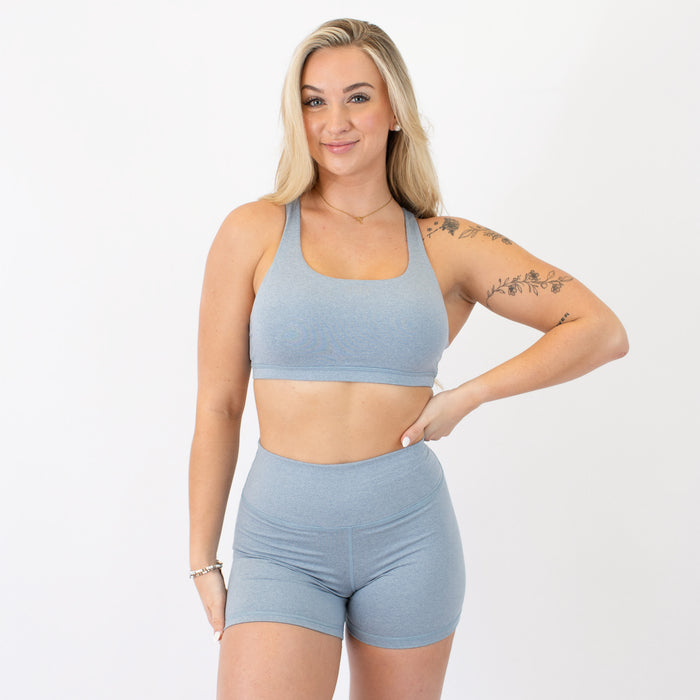 Heather Calm Blue - Isla Scoop Neck Sports Bra