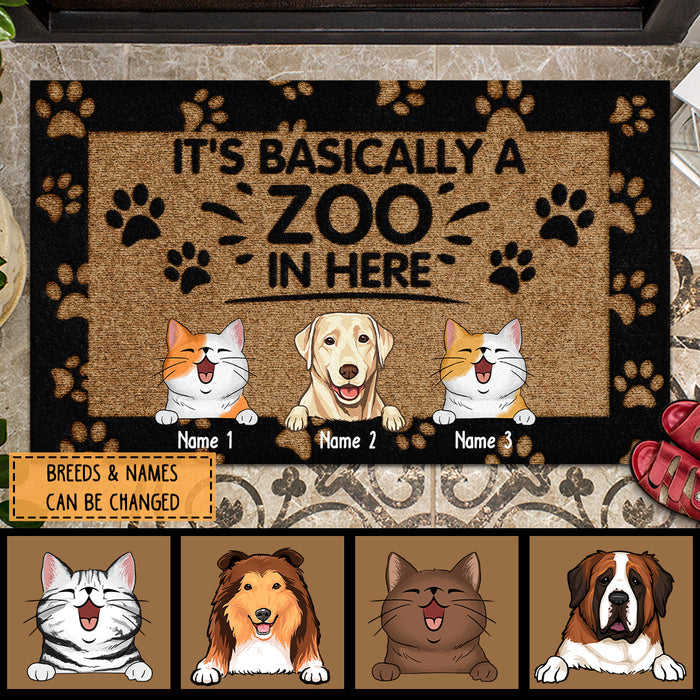 It's Basically A Zoo In Here, Pawprints Doormat, Personalized Dog & Cat Doormat, Gifts For Pet Lovers