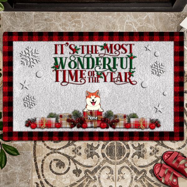 It's The Most Wonderful Time Of The Year, Snowflake & Little Stars, Plaid Doormat, Personalized Dog Breeds Doormat