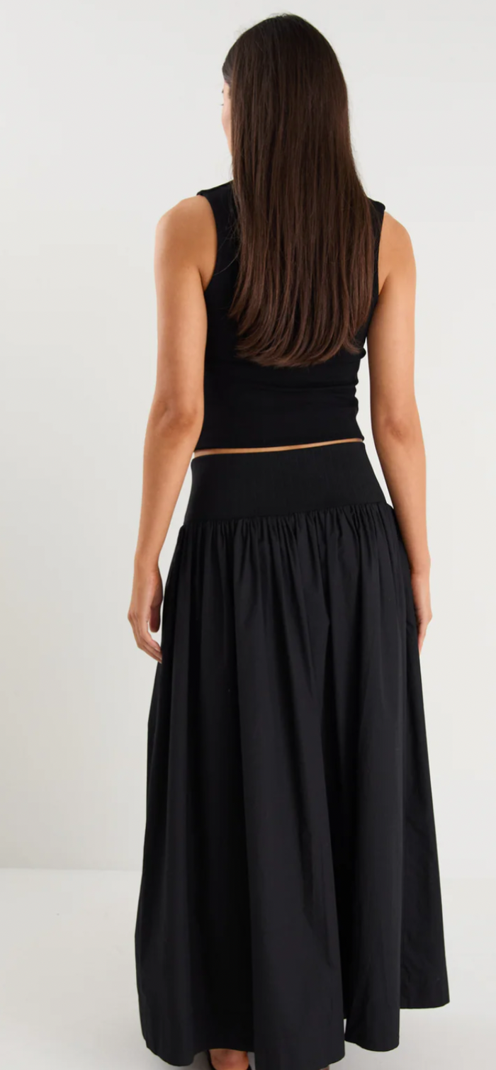 IVY AND JACK - Tallow Black Poplin Rib Waist Maxi Skirt