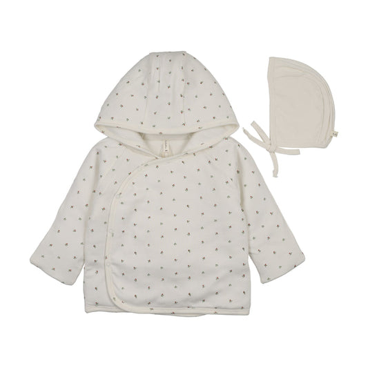 jacket bitsy floral wrap with hood - cream/pink