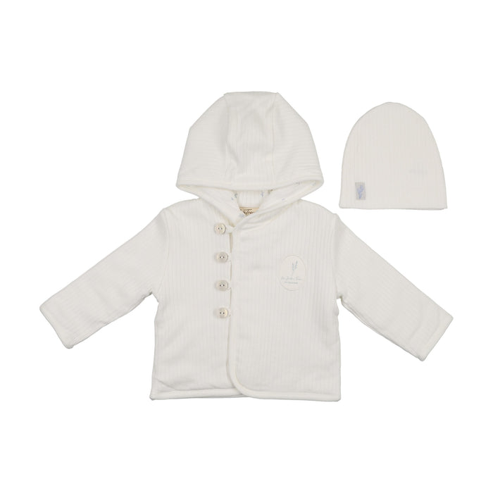 jacket floral signature with hat - ivory/blue