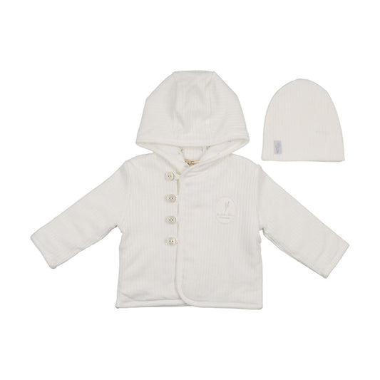 jacket floral signature with hat - ivory/blue