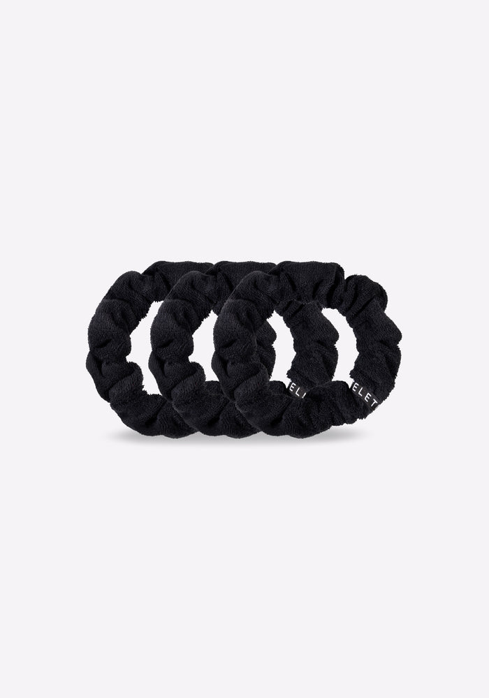 Jet Black Small Towel Scrunchies - 3 Pack
