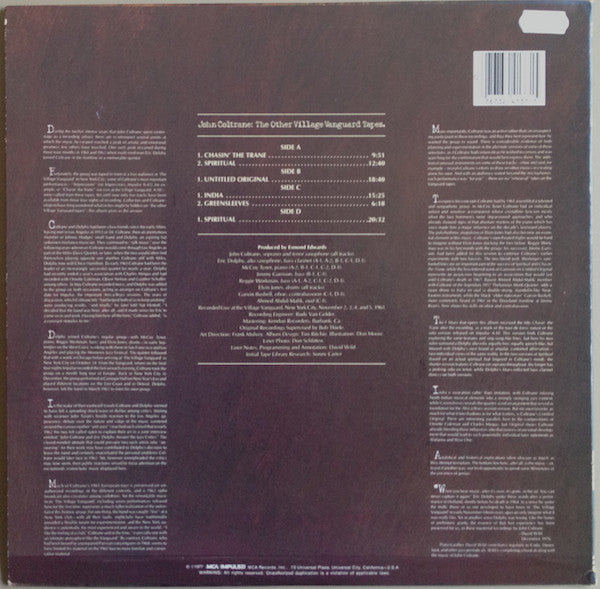 John Coltrane - The Other Village Vanguard Tapes (LP) [US] 1980 RP