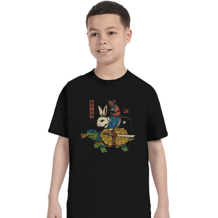 Shirts T-Shirts, Youth / XL / Black Kame, Usagi, and Ratto Ninjas