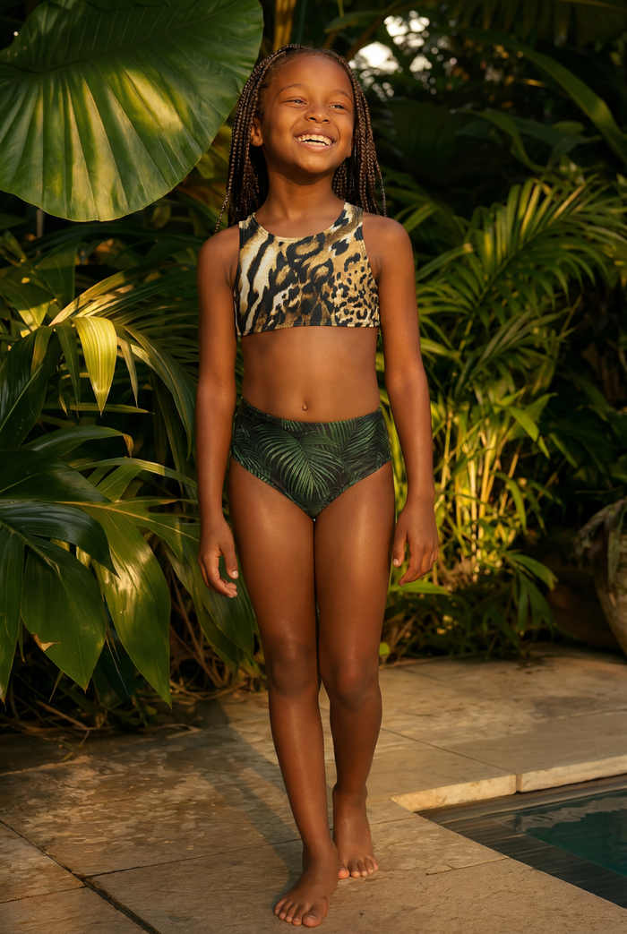 Kids Reversible Wild Tankini Set
