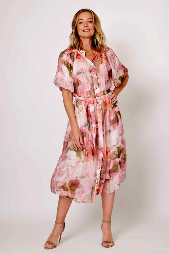 La Strada Amara Pink/Olive Shirt Dress - Short Sleeve
