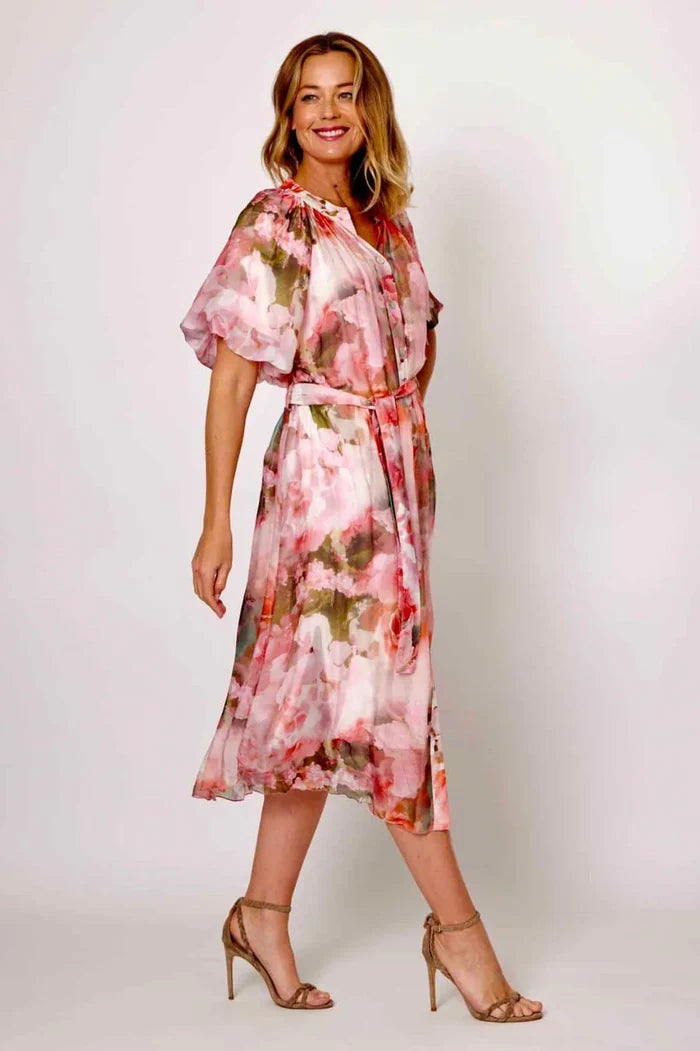 La Strada Amara Pink/Olive Shirt Dress - Short Sleeve