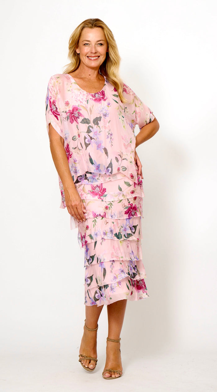 La Strada Pink Floral Silk Dress