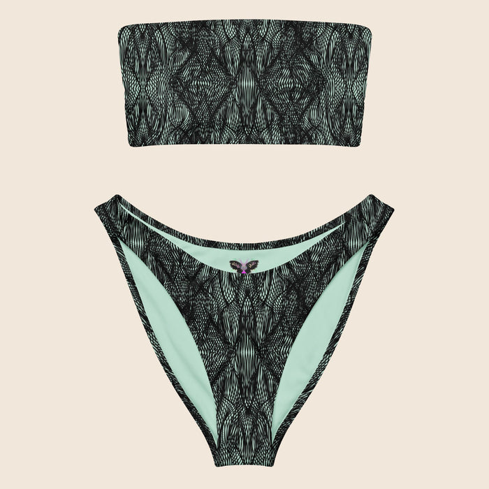 Lace-Like Print Recycled Bandeau Bikini