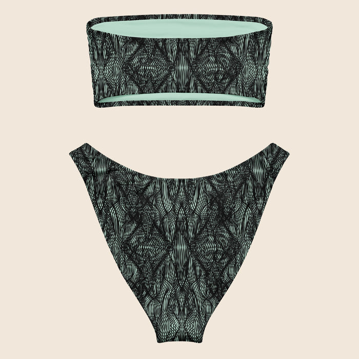 Lace-Like Print Recycled Bandeau Bikini