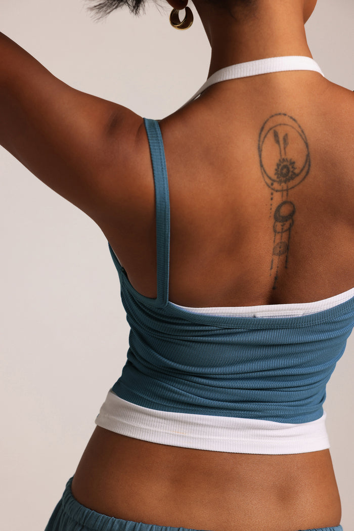 Layered Halter Tank - Azul/White