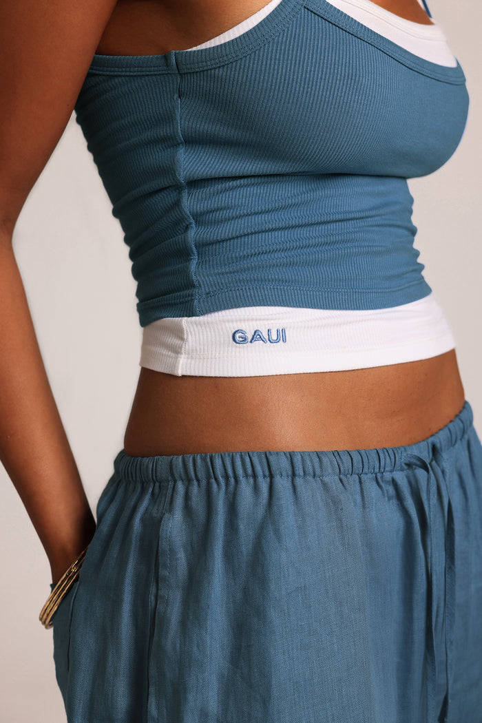 Layered Halter Tank - Azul/White