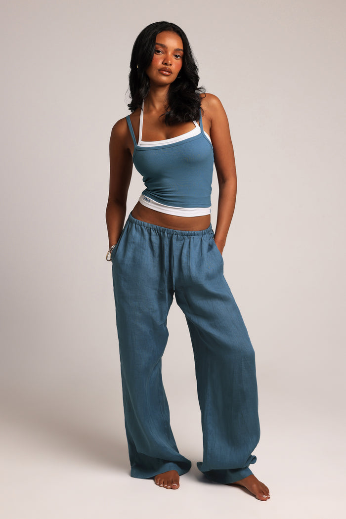 Layered Halter Tank - Azul/White