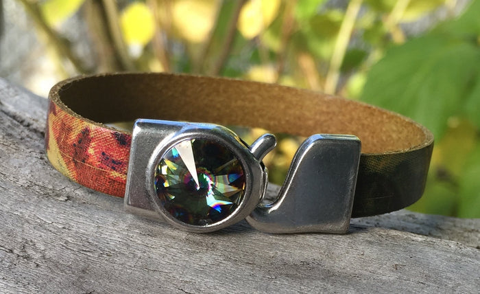 Leather Bracelet - Floral Print with Crystal Clasp