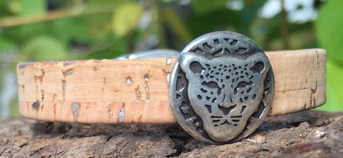 Leather Bracelet - Portuguese Cork Bracelet - Cheetah  with Silver Flecks