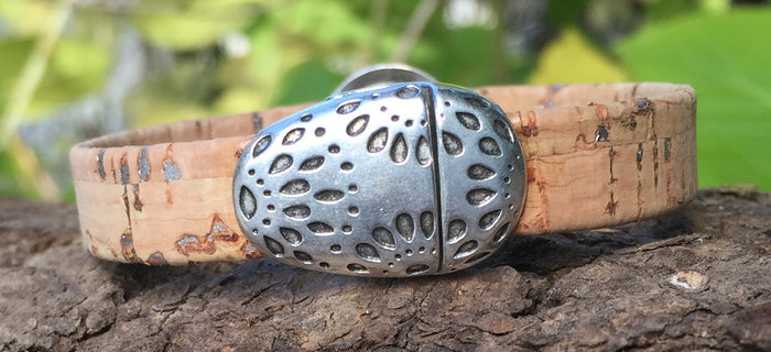 Leather Bracelet - Portuguese Cork Bracelet - Cheetah  with Silver Flecks