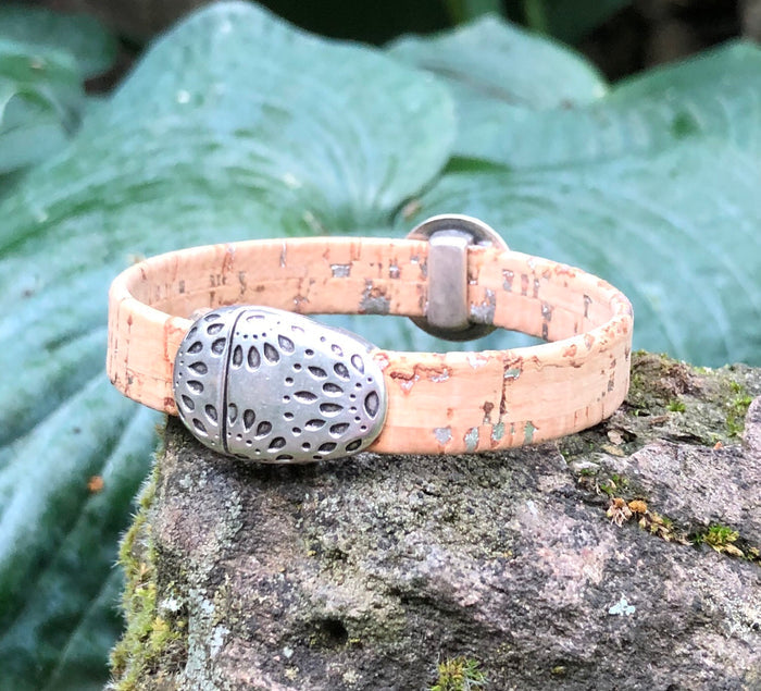Leather Bracelet - Portuguese Cork Bracelet - Cheetah  with Silver Flecks