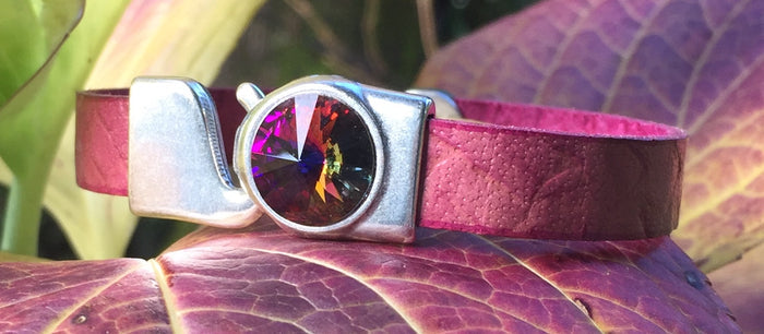 Leather Bracelet - Rose with Crystal clasp