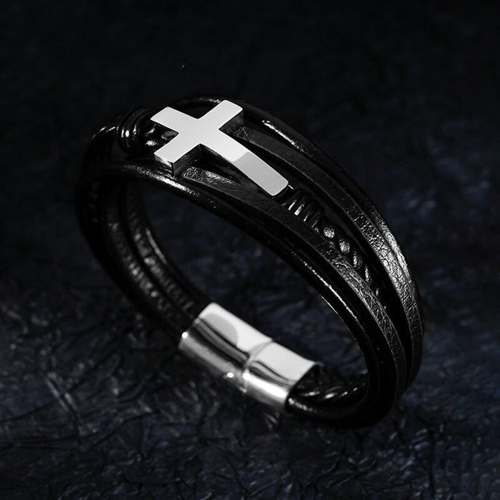 Leather Cross Bracelet
