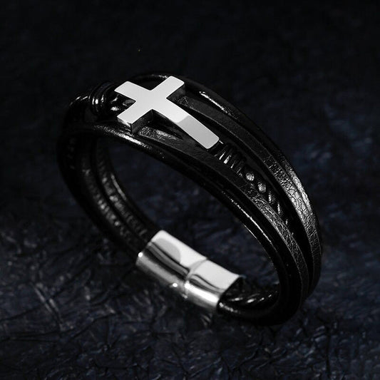 Leather Cross Bracelet