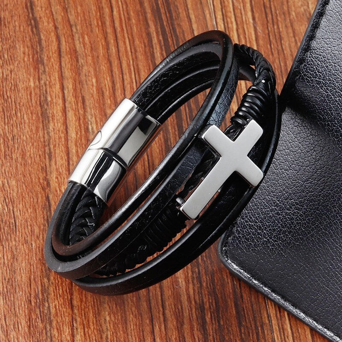 Leather Cross Bracelet
