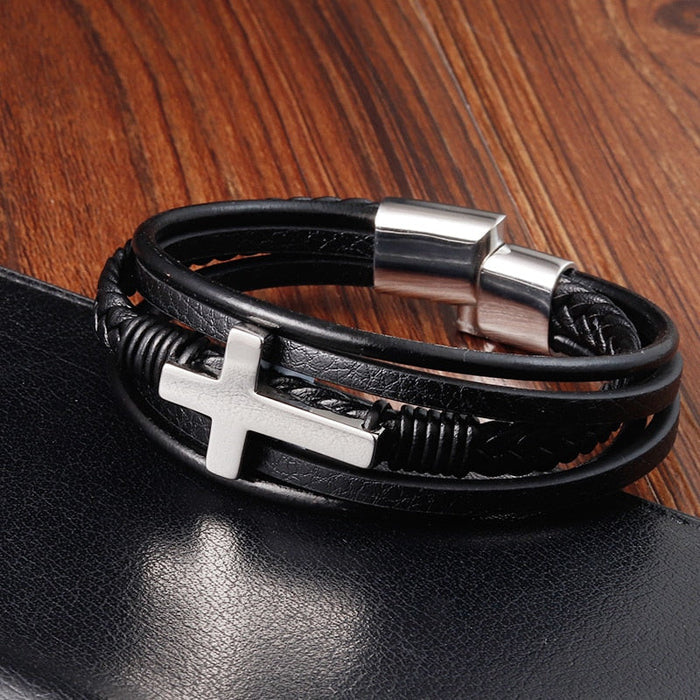 Leather Cross Bracelet