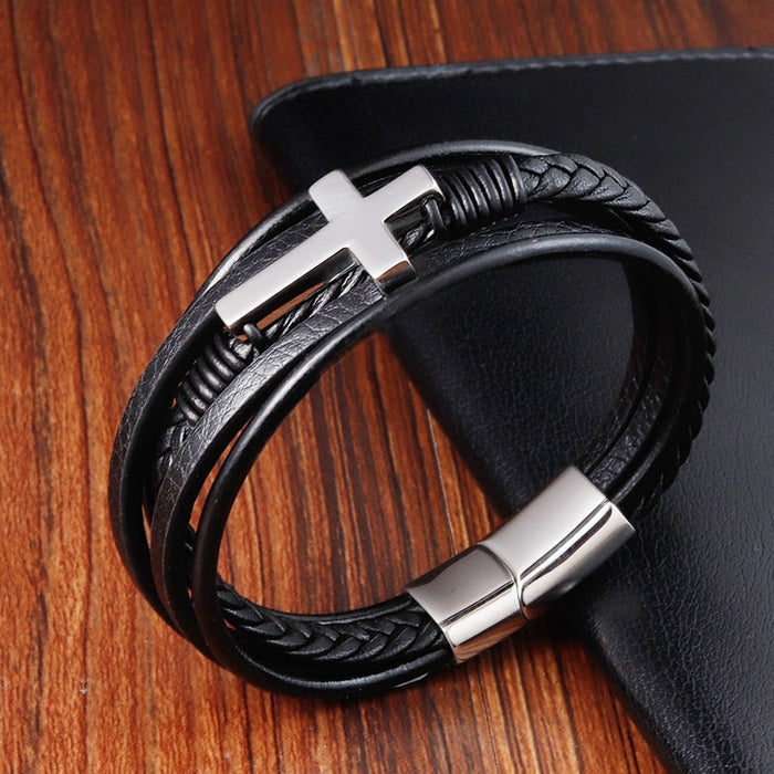 Leather Cross Bracelet