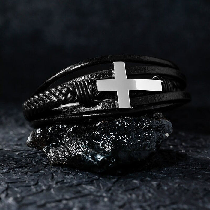 Leather Cross Bracelet