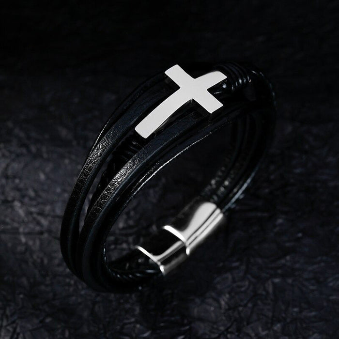 Leather Cross Bracelet