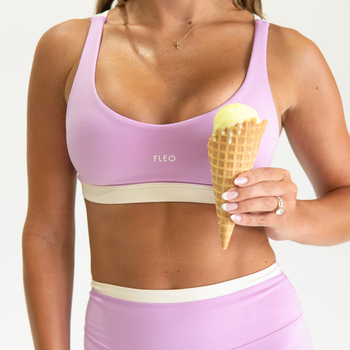 Lilac Blush + Heather White Lexi Sports Bra - Medium Support by FLEO - 3