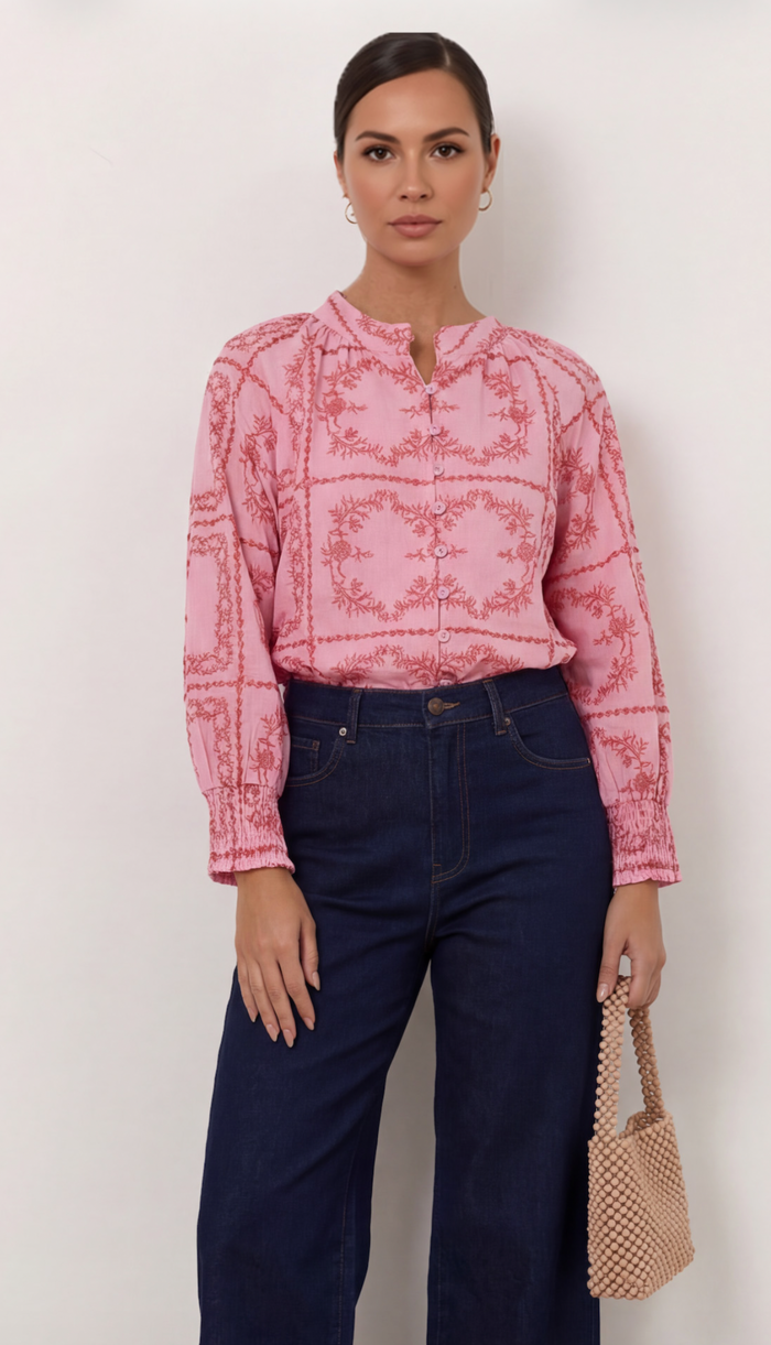 Liberty Rose -Embroidered Top Pink/Rose