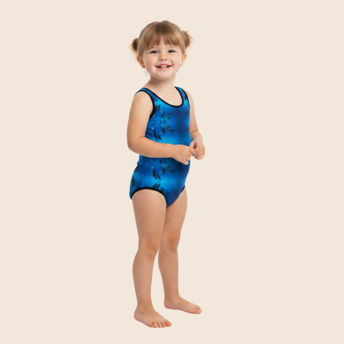 Lil' Dolphins Print Kids Swimsuit | Blue One-Piece