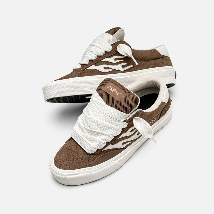 STRAYE Logan Puff Brown – angled lifestyle photo skate shoe