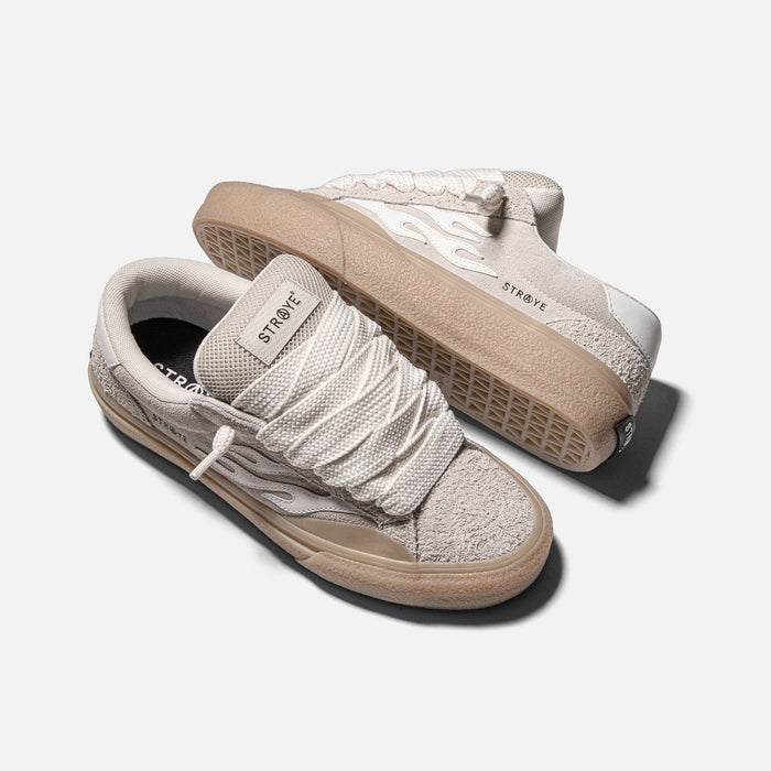 STRAYE Logan Puff Cream Crepe – angled lifestyle photo skate shoe