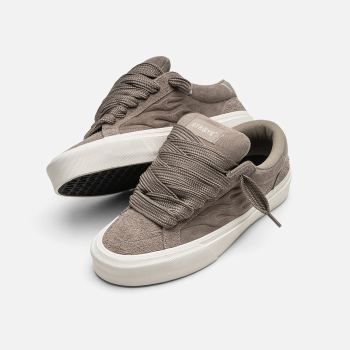 STRAYE Logan Puff Taupe Bevel – angled lifestyle photo skate shoe