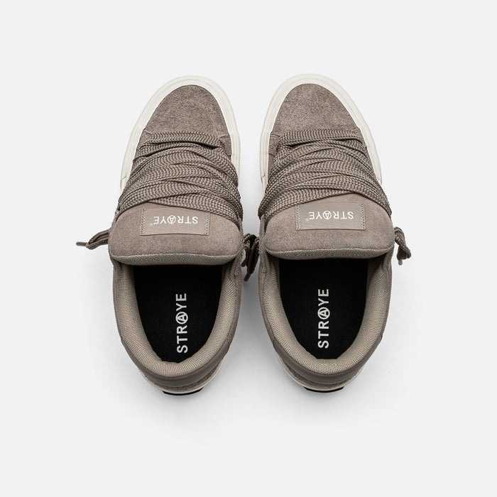 STRAYE Logan Puff Taupe Bevel – top view with cushioned insole