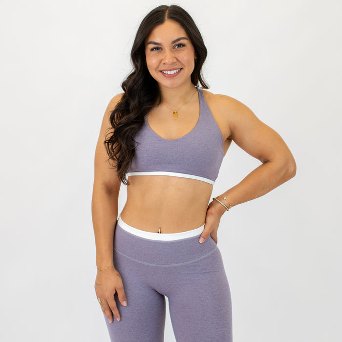 Heather Purple Ash + White Logan V Neck Bralette - Light Support by FLEO - 1