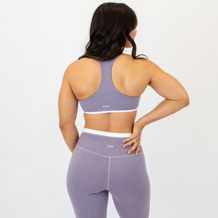 Heather Purple Ash + White Logan V Neck Bralette - Light Support by FLEO - 2