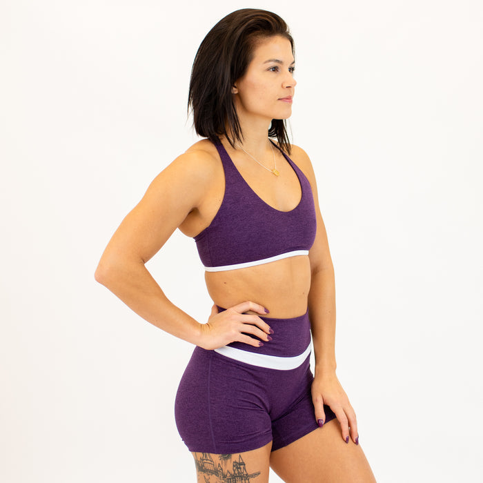 Logan V Neck Bralette - Heather Blackberry and white -4