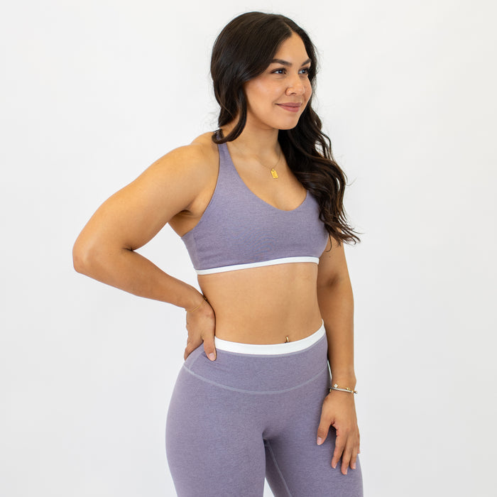Heather Purple Ash + White Logan V Neck Bralette - Light Support by FLEO - 4