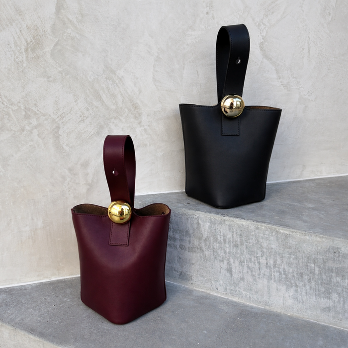 L'Ora D'Oro  REMI Plum Bucket Bag with Gold Bubble Lock