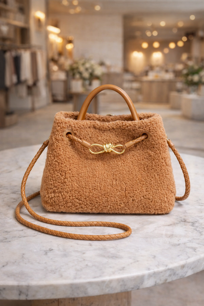 L'Ora D'Oro Teddy Bag in Wool Caramel