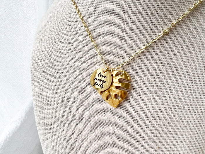 Love Never Fails Monstera Gold Necklace - GINGERS